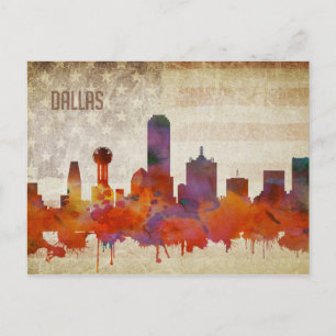 Carte Postale Dallas, TX Watercolor City Skyline