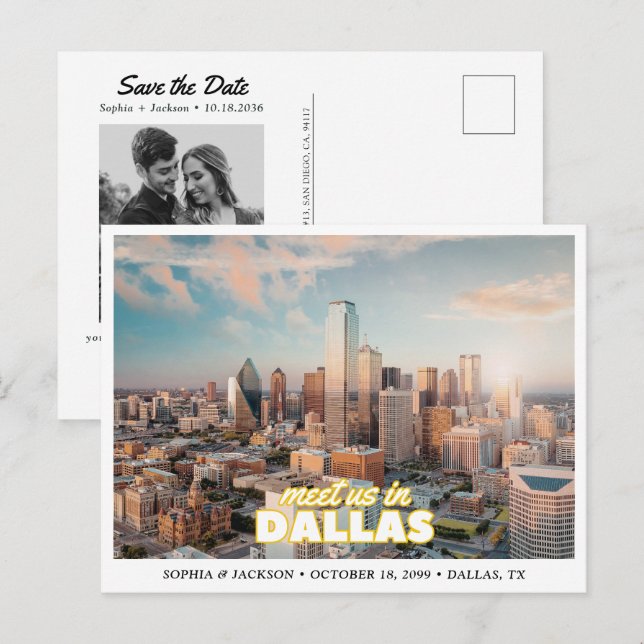 Carte Postale Dallas Wedding Save the Date Skyline Postcard (Devant / Derrière)