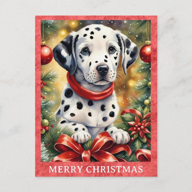 Carte Postale Dalmatie Joyeux Noël mignon Chien chiot (Devant)