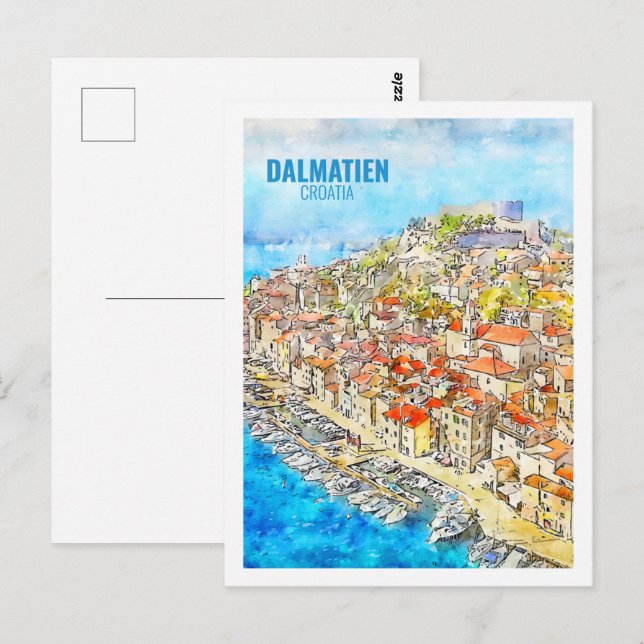 Carte Postale Dalmatien croatia Fameux Voyage Aquarelle Croquis (Devant / Derrière)