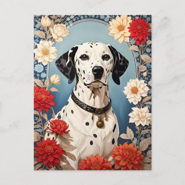 Carte Postale Dalmatien élégant avec des fleurs Dahlia (Devant)