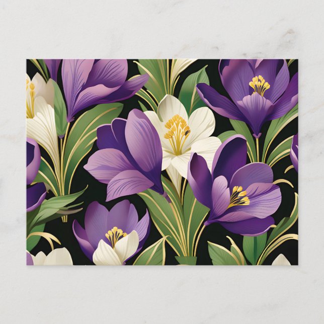Carte Postale Damas élégant avec fleurs de crocus (Devant)