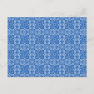 Carte Postale Damas médiéval Fleur de lis, bleu cobalt