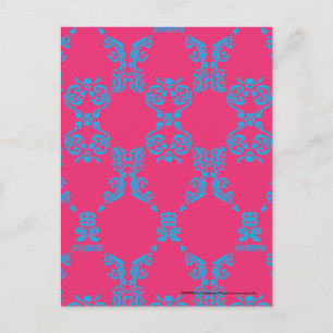 Carte Postale Damask Aqua-Magenta