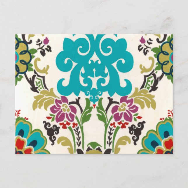 Carte Postale Damask Floral Patterns Plum Turquoise (Devant)