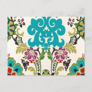 Carte Postale Damask Floral Patterns Plum Turquoise