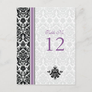 Carte Postale Damask Purple, Black, White Mariage Numéro de tabl