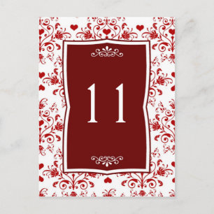 Carte Postale Damask rouge sur floral blanc, coeurs Numéro de ta
