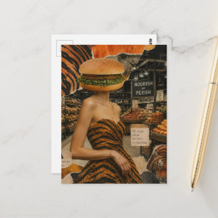 Carte Postale Dame Abstraite Surréaliste avec une Tête de Cheese