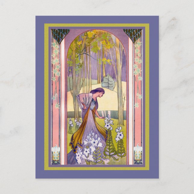 Carte Postale Dame Art déco dans le jardin (Devant)