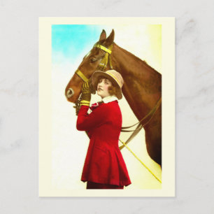 Carte Postale Dame avec cheval art vintage