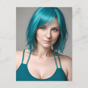 Carte Postale Dame avec cheveux Turquoises