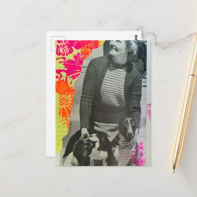 Carte Postale Dame avec deux chiens Collage (Devant/Arrière en situation)