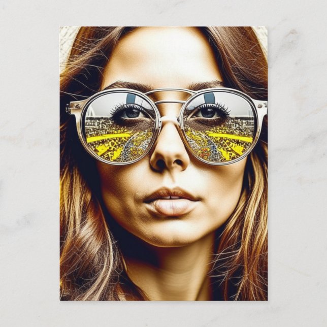 Carte Postale Dame avec reflet dans ses lunettes de soleil Ai Ar (Devant)