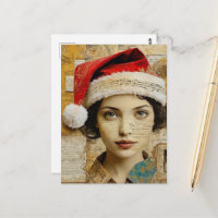 Dame avec un chapeau de Père Noël Collage en techn