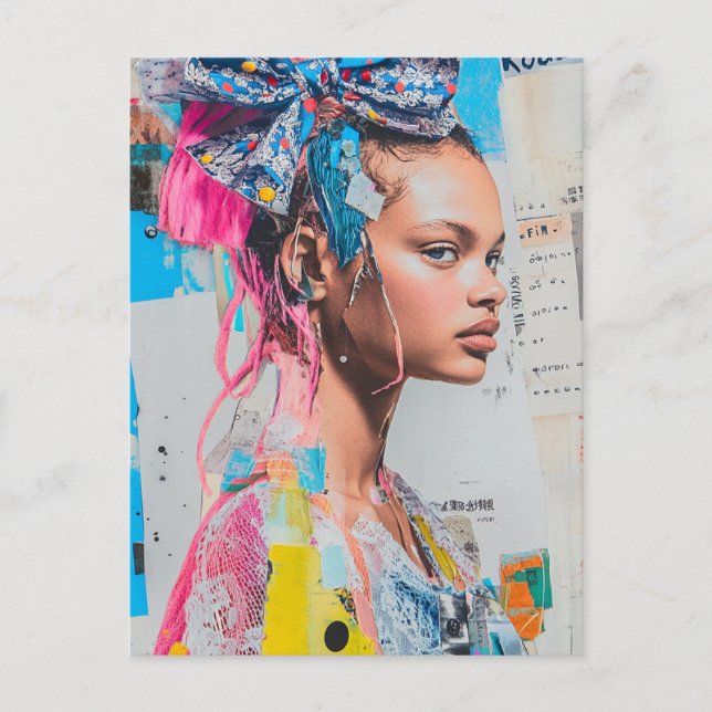 Carte Postale Dame avec un nœud dans les cheveux Collage (Devant)