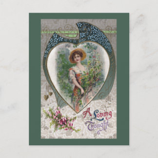 Carte Postale Dame avec une pensée aimante Romance Vintage