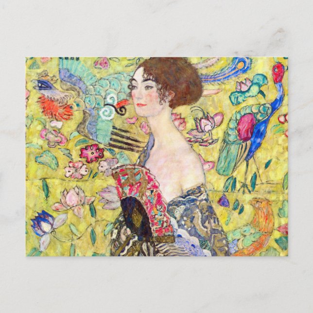 Carte Postale Dame avec ventilateur par Gustav Klimt, Japonisme  (Devant)