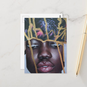 Carte Postale Dame Belle Chapeau de Fleur Collage d'art multiméd
