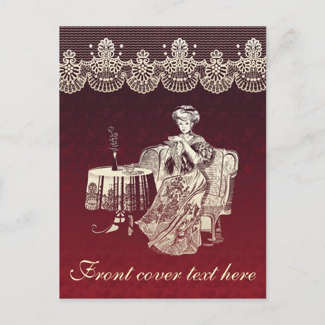 Carte Postale dame boit du thé (Devant)