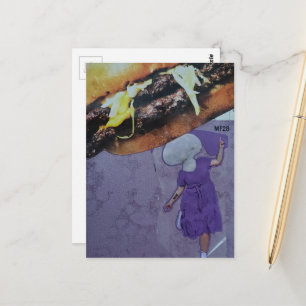 Carte Postale Dame Champignon Cheeseburger Violet Ridicule Colla