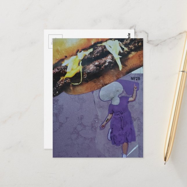 Carte Postale Dame Champignon Cheeseburger Violet Ridicule Colla (Devant/Arrière en situation)