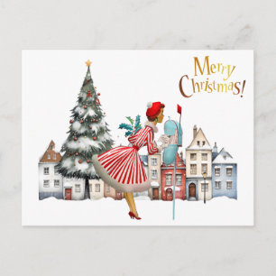 Carte Postale Dame de 1950 envoyant des vœux de Noël