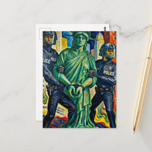 Carte Postale dame de la liberté de protestation colorée arrêtée