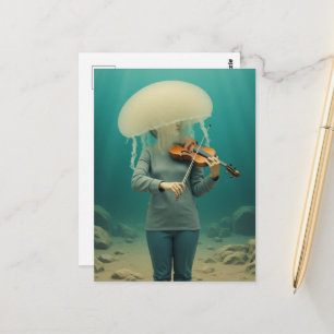 Carte Postale Dame de la méduse idiote faisant de la musique