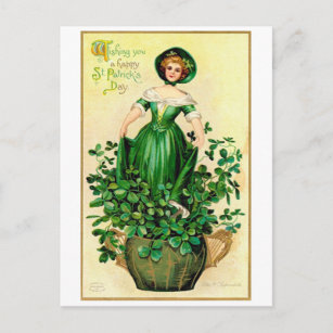 Carte Postale Dame de la Saint Patrick, Vintage