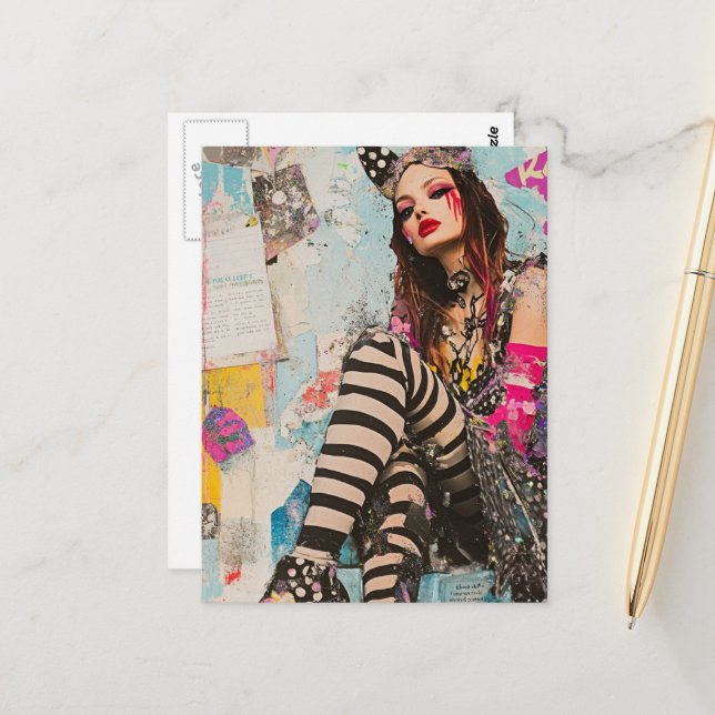 Carte Postale Dame de mode Collage (Devant/Arrière en situation)