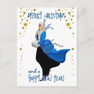 Carte Postale Dame de Noël vintage salutation de Joyeux Noël