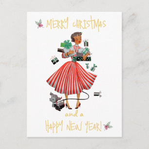 Carte Postale Dame de Noël vintage salutation de Joyeux Noël