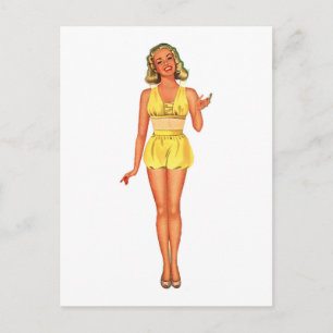 Carte Postale Dame de papier rétro habillée en jaune