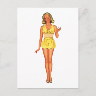Carte Postale Dame de papier rétro habillée en jaune