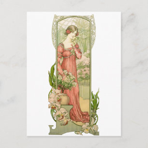 Carte Postale Dame de serre élégante d'art nouveau vintage