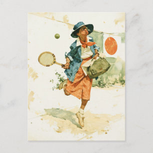 Carte Postale Dame de tennis vintage fantaisiste