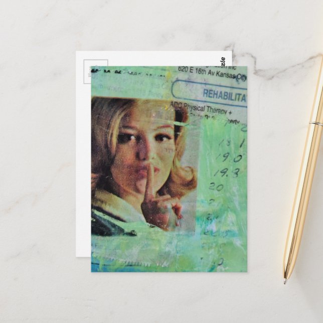Carte Postale Dame dit collage Mixed Media calme (Devant/Arrière en situation)