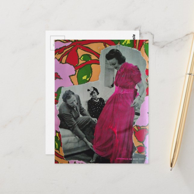 Carte Postale Dame du modèle de pyjama 1939 Collage de médias mi (Devant/Arrière en situation)