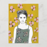 Dame en fleurs roses - Jaune