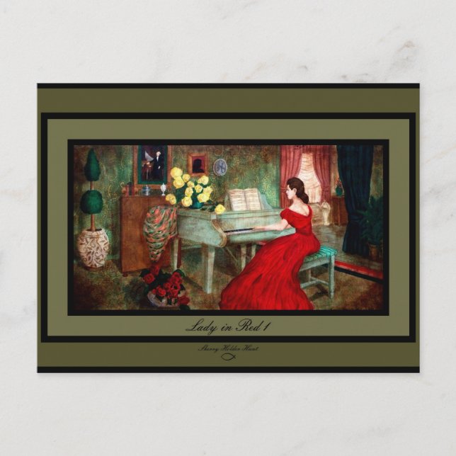 Carte Postale Dame en rouge 1 (Devant)