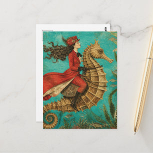Carte Postale Dame équestre hippocampe