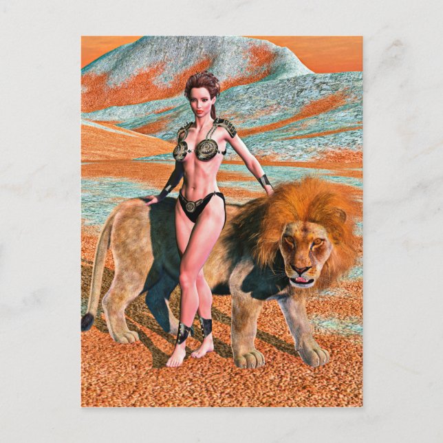 Carte Postale Dame et Lion (Devant)