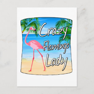 Carte Postale Dame Flamant rose folle