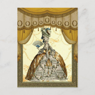 Carte Postale Dame géorgienne avec ventilateur - Or