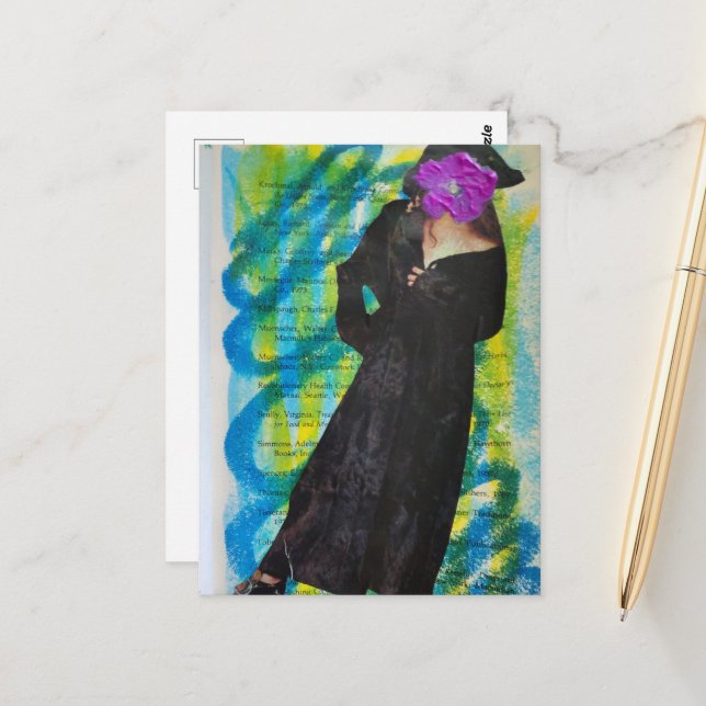Carte Postale Dame Pirate au Visage Fleur Pourpre (Devant/Arrière en situation)