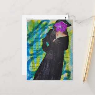 Carte Postale Dame Pirate Avec Fleur Violette Visage Mixte Média