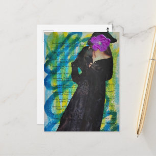 Carte Postale Dame Pirate Avec Fleur Violette Visage Mixte Média