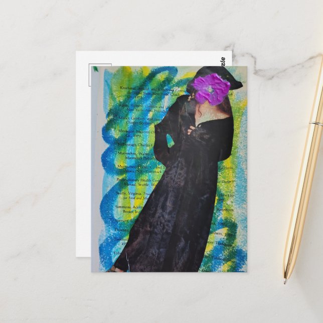 Carte Postale Dame Pirate Avec Fleur Violette Visage Mixte Média (Devant/Arrière en situation)