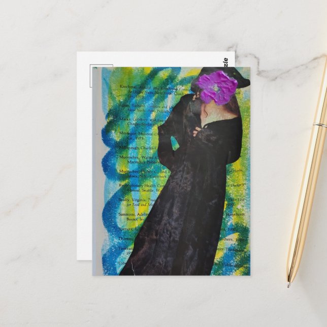 Carte Postale Dame Pirate Avec Visage Fleur Violette (Devant/Arrière en situation)